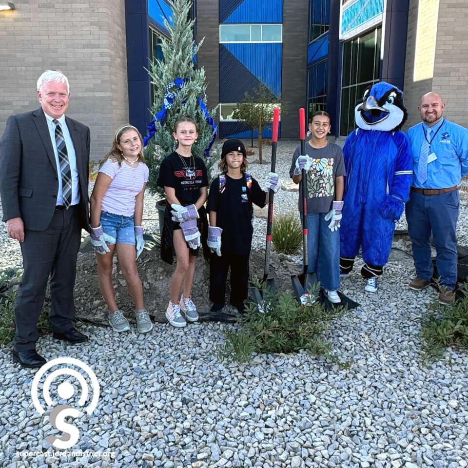 Dr. Godfrey with students and staff from Juniper Elementary