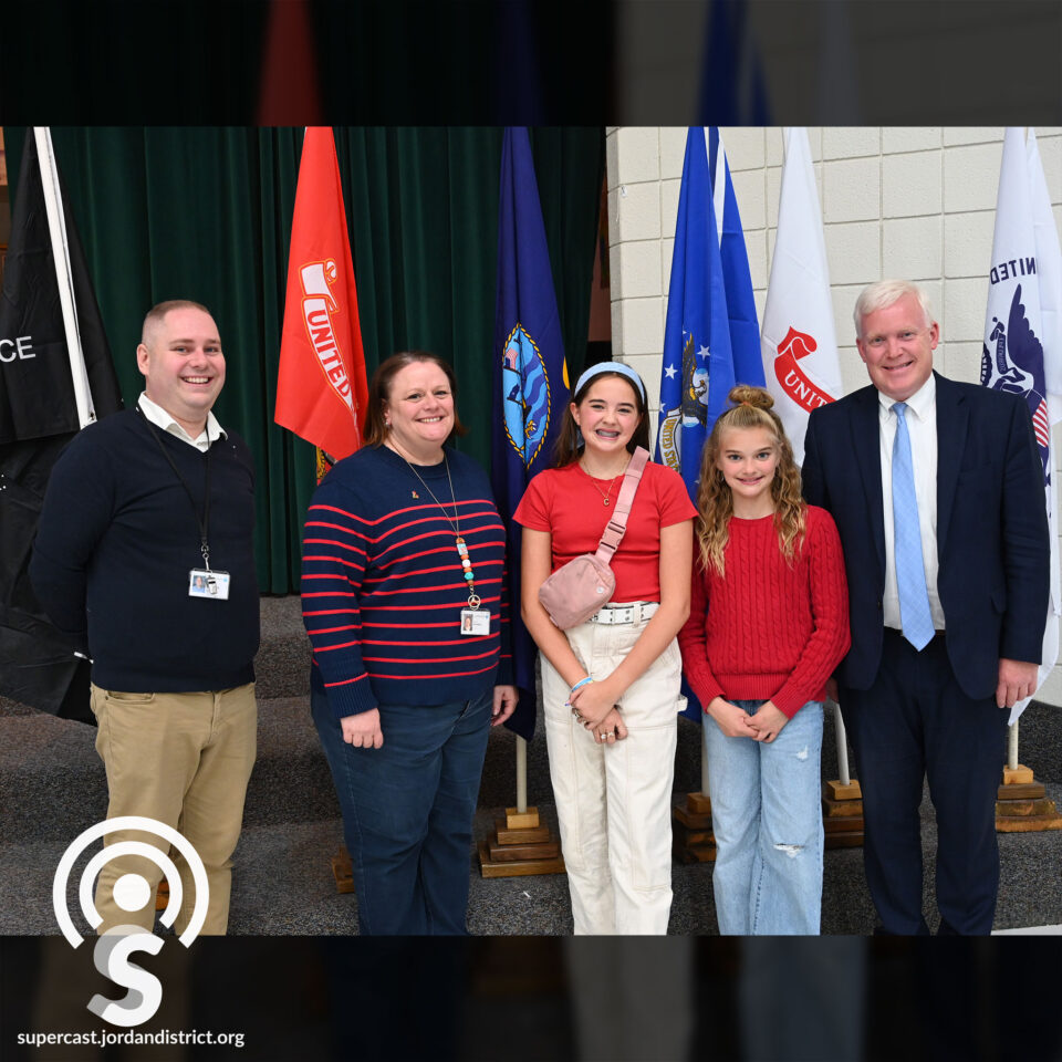 Superintendent with Blackridge students & staff on Veteran's Day