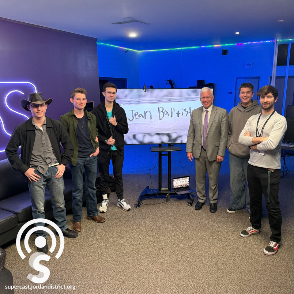 Superintendent with Riverton video contest winners