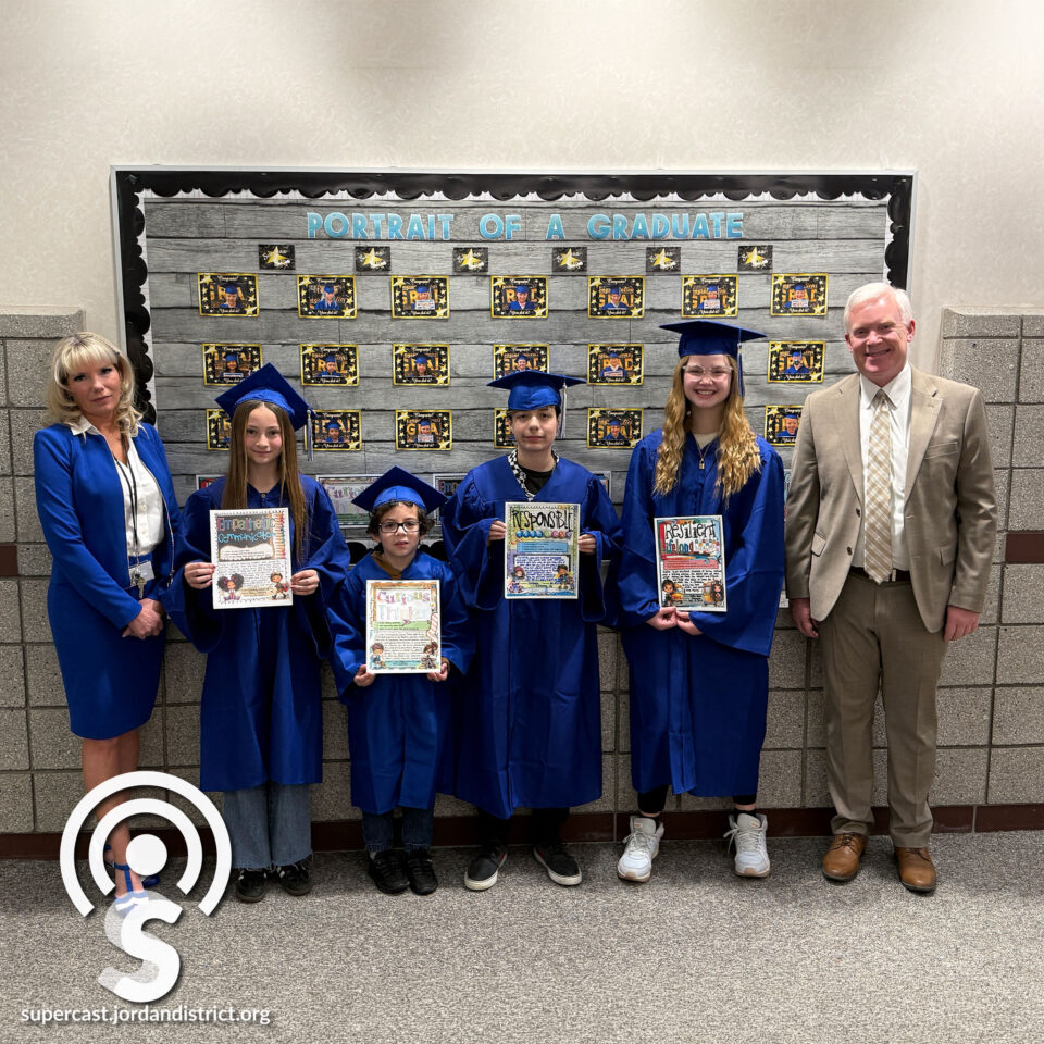 Superintendent with students from Copper Canyon Elementary