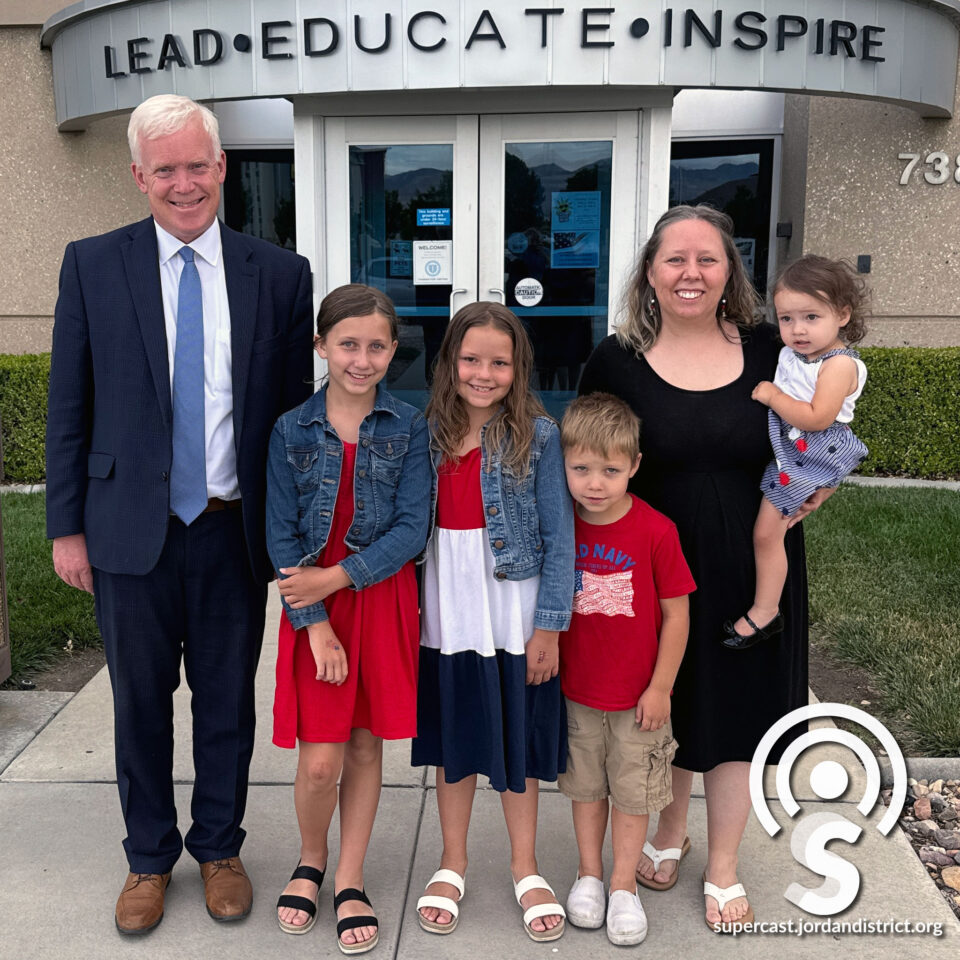 Superintendent with some patriotic students